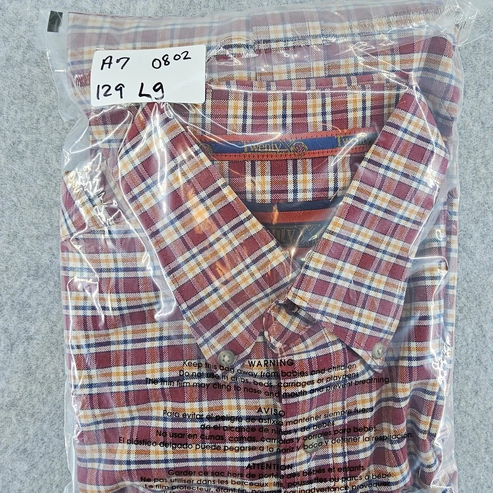 VTG Wrangler 20X Western Shirt Mens LARGE Plaid Flip Cuffs Pocket Long Sleeve‎